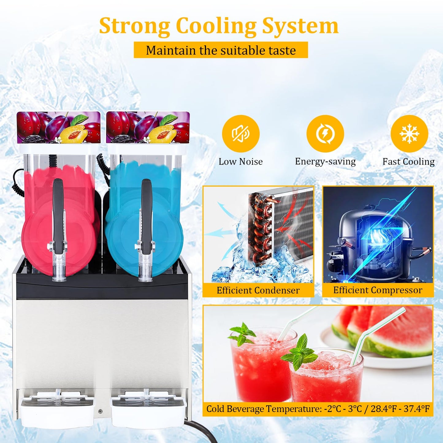 Garvee 30L Commercial Slushy Machine, Dual 15L Tanks, Temp Control, Stainless Margarita Maker for Home Restaurant Bar Party Nail Salons