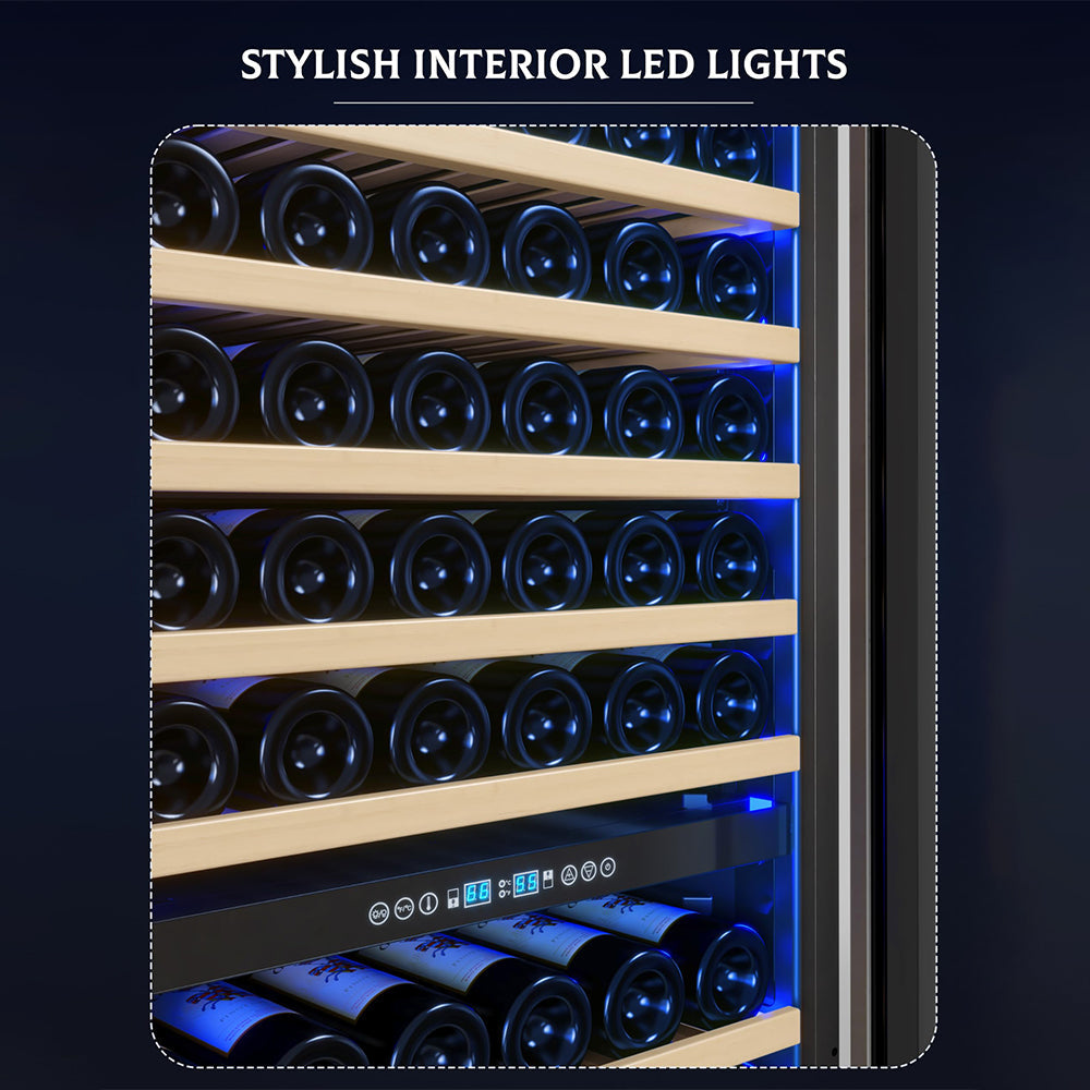 Garvee Dual Zone Freestanding Wine Fridge 24" - 154 Bottle Capacity, Built-In Wine Cooler Refrigerator With Safety Child Lock for Red, White, Champagne, or Sparkling Wine - Stainless Steel