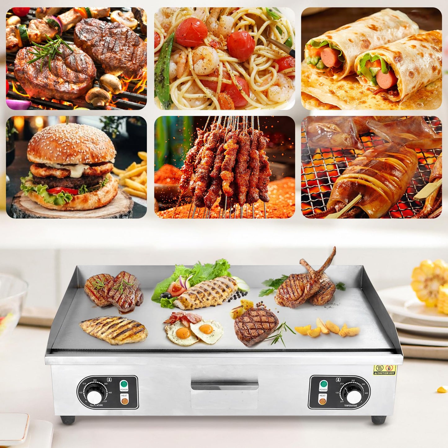 Garvee 30-Inch Commercial Electric Grill 3000 Watts Non-Stick Stainless Steel Adjustable Temp 122°F-572°F for Home & Restaurant(NO PLUG)