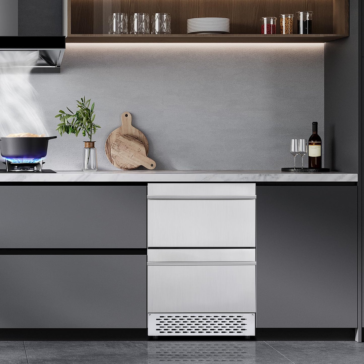 Garvee Under Counter Double Drawer Fridge - Dual Drawer Indoor/Outdoor Beverage Refrigerator, Stainless Steel, Weather-Proof Design, Freestanding or Built-In, Insulation for Home & Commercial Use.