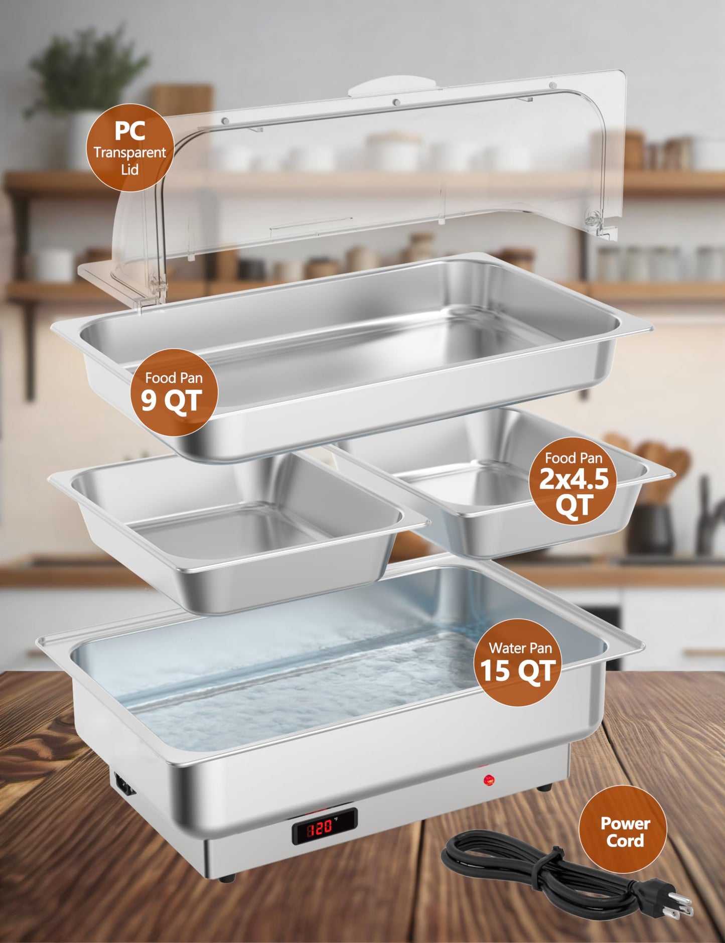 Garvee Electric Chafing Dishes 2 Pack Buffet Set,Roll Top Catering Chafer Server Food Warmer with Cover and 1 Full-size Pan & 2 Half-size Pans for Party Wedding Banquet