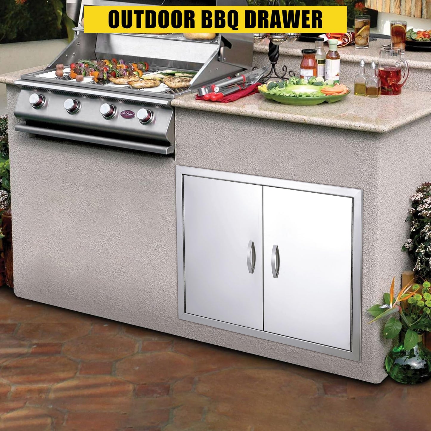 Garvee BBQ Access Door 31" W x 24" H, Double Outdoor Kitchen Door, Weatherproof Built in 304 Stainless Steel with Handle for Outside, Commercial, BBQ Island, Grilling Station, Outside Cabinet