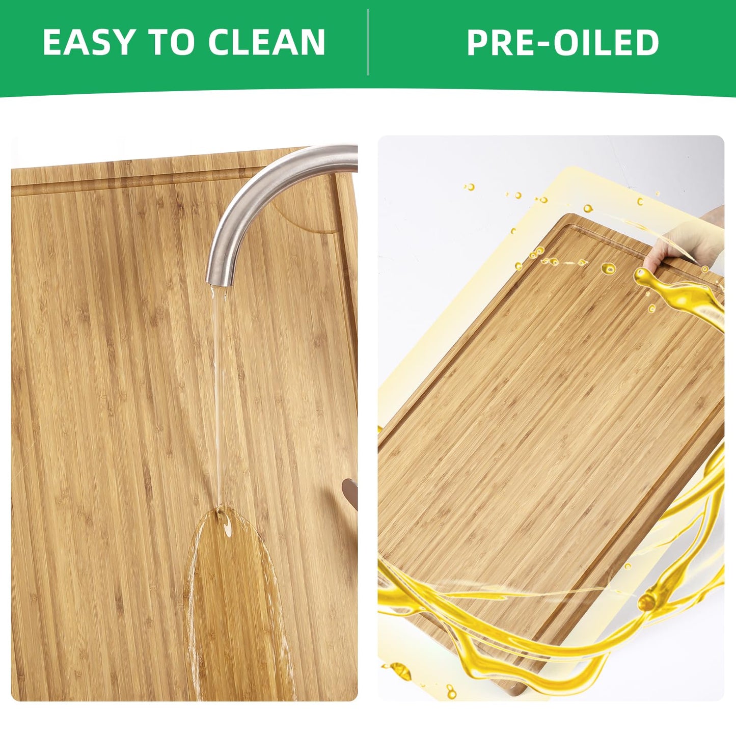 Garvee 24"x18" Large Cutting Board, Bamboo Wood Cutting Board for Kitchen with Handles and Juice Groove, Reversible Chopping Board for Meat, Cheese Board Charcuterie Serving Tray