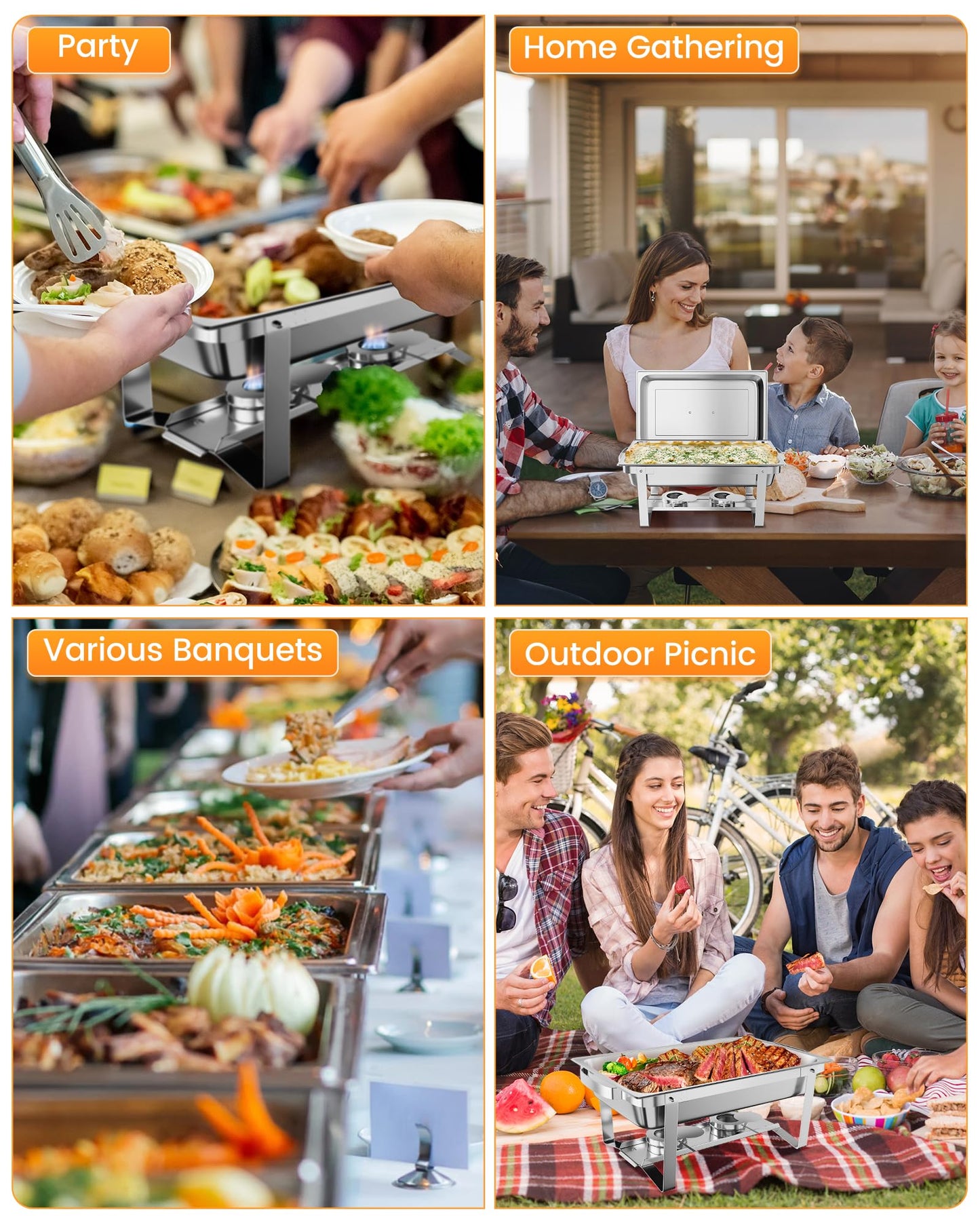 Garvee 8QT(1×1/1Pan)Chafing Dish Buffet Set of 6 Stainless Steel Food Servers & Warmers, Includes Water Pan, for Weddings, Parties, Banquets, Catering