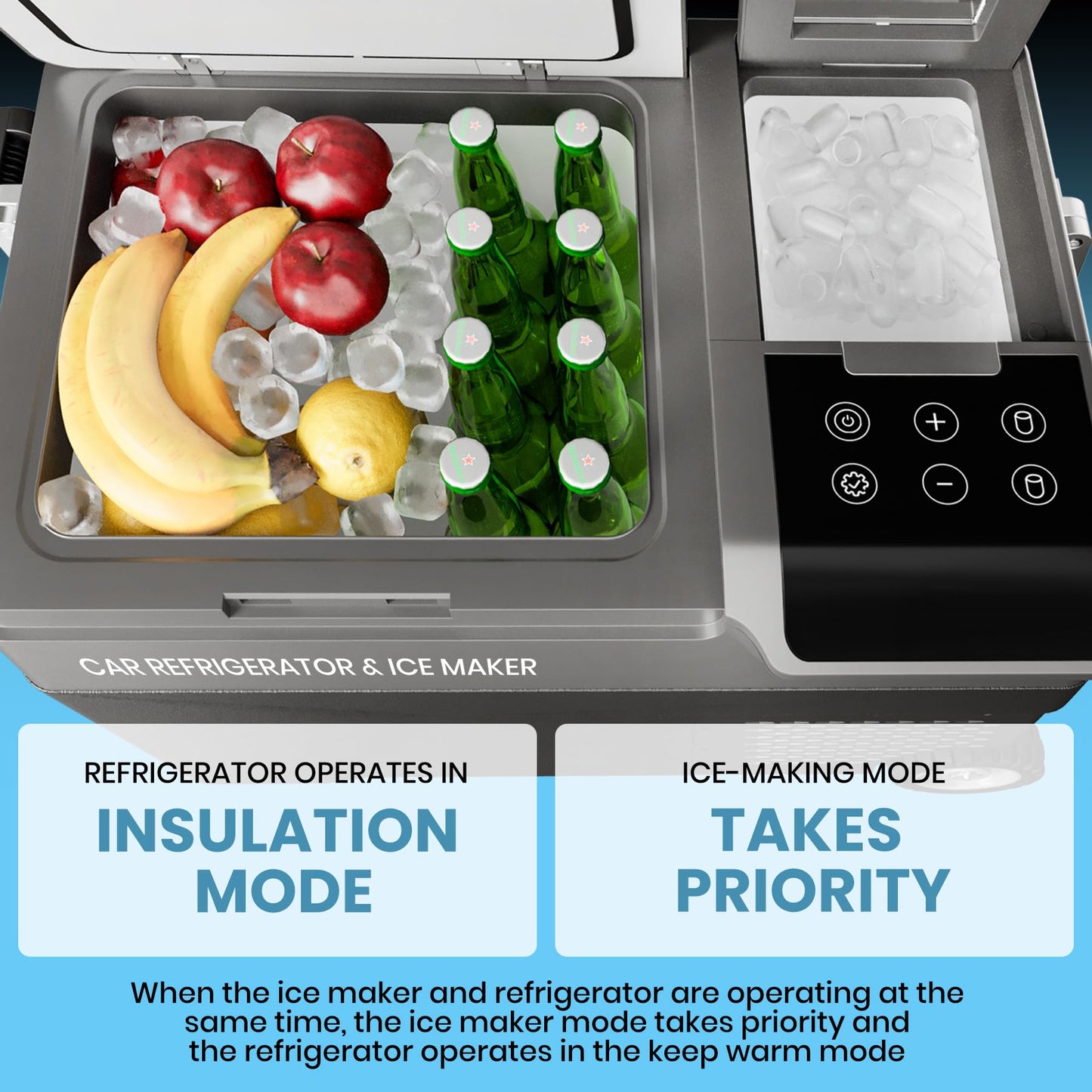Garvee 12 Volt Refrigerator with Ice Maker,40QT(38L) Electric Cooler, Car Refrigerator Usable Battery Dual Zone,12V Fridge 12/24V DC 110-240V AC for Camping,Travel,Outdoor,Home