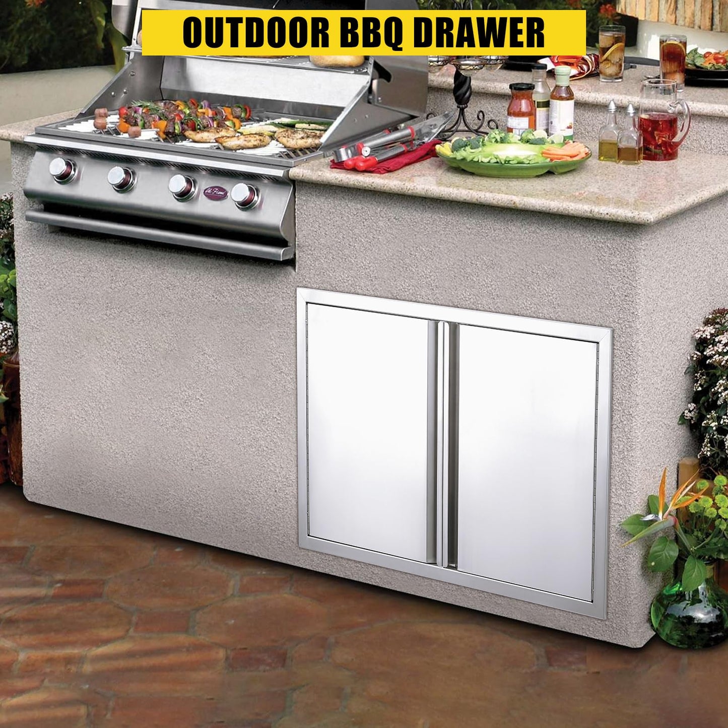 Garvee BBQ Access Door 24" W x 24" H, Double Outdoor Kitchen Door, Weatherproof Built in 304 Stainless Steel with Recessed Handle for Outside,Commercial,BBQ Island,Grilling Station,Outside Cabinet