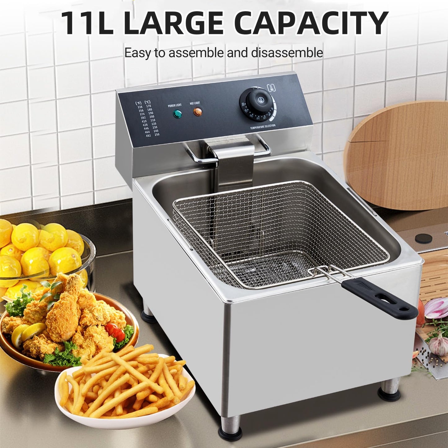 Garvee 11.6QT Electric Deep Fryer w/Basket & Lid, 11L Countertop Kitchen Frying Machine, Temperature Adjustable Stainless Steel French Fryer for French Fries Donuts Onion Rings 5000W
