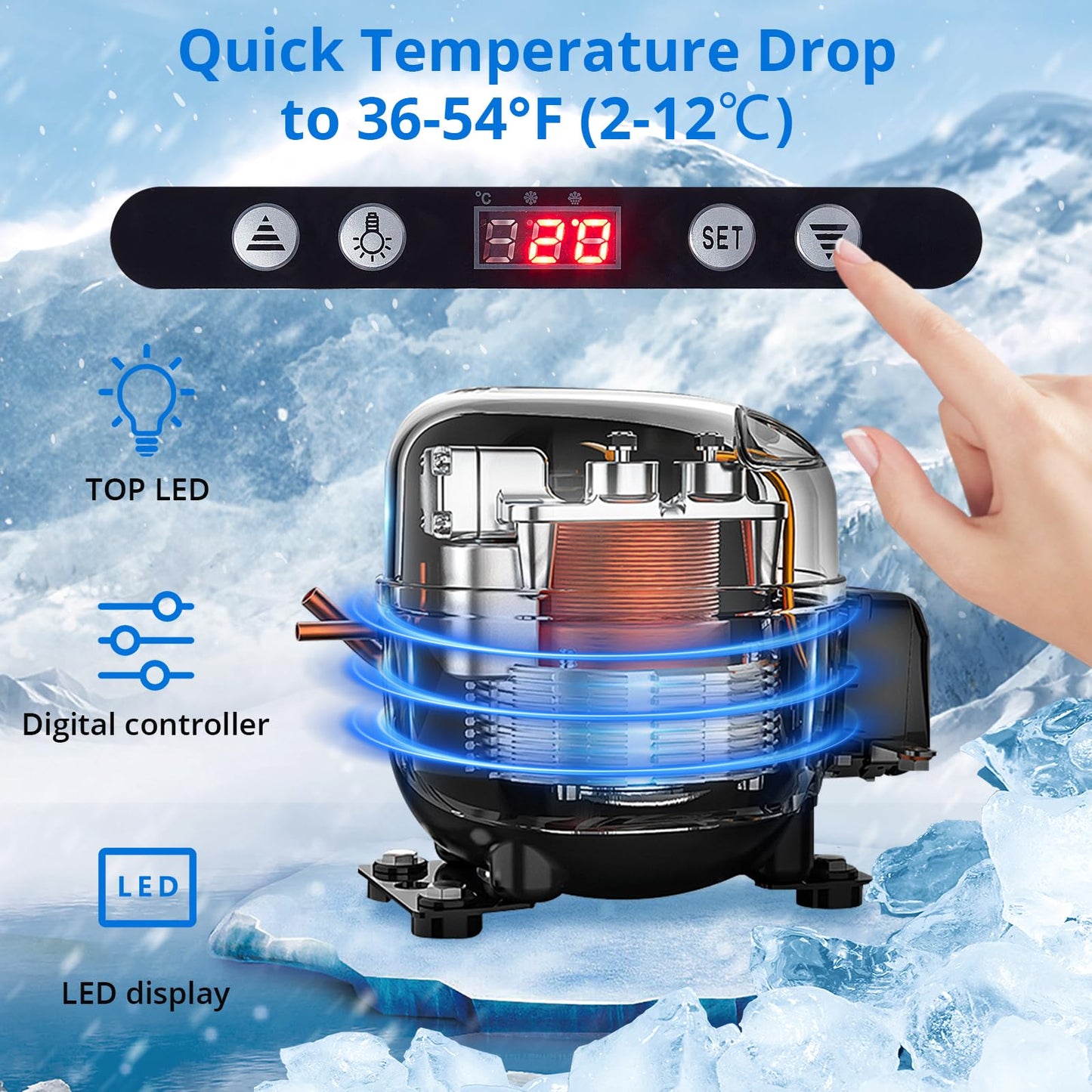 Garvee Commercial Refrigerator - 3.46 cu.ft. 98L, Upright Beverage Cooler, Countertop Design with LED Light, Ideal for Home, Store, Gym, Office, and Cafe Restaurant