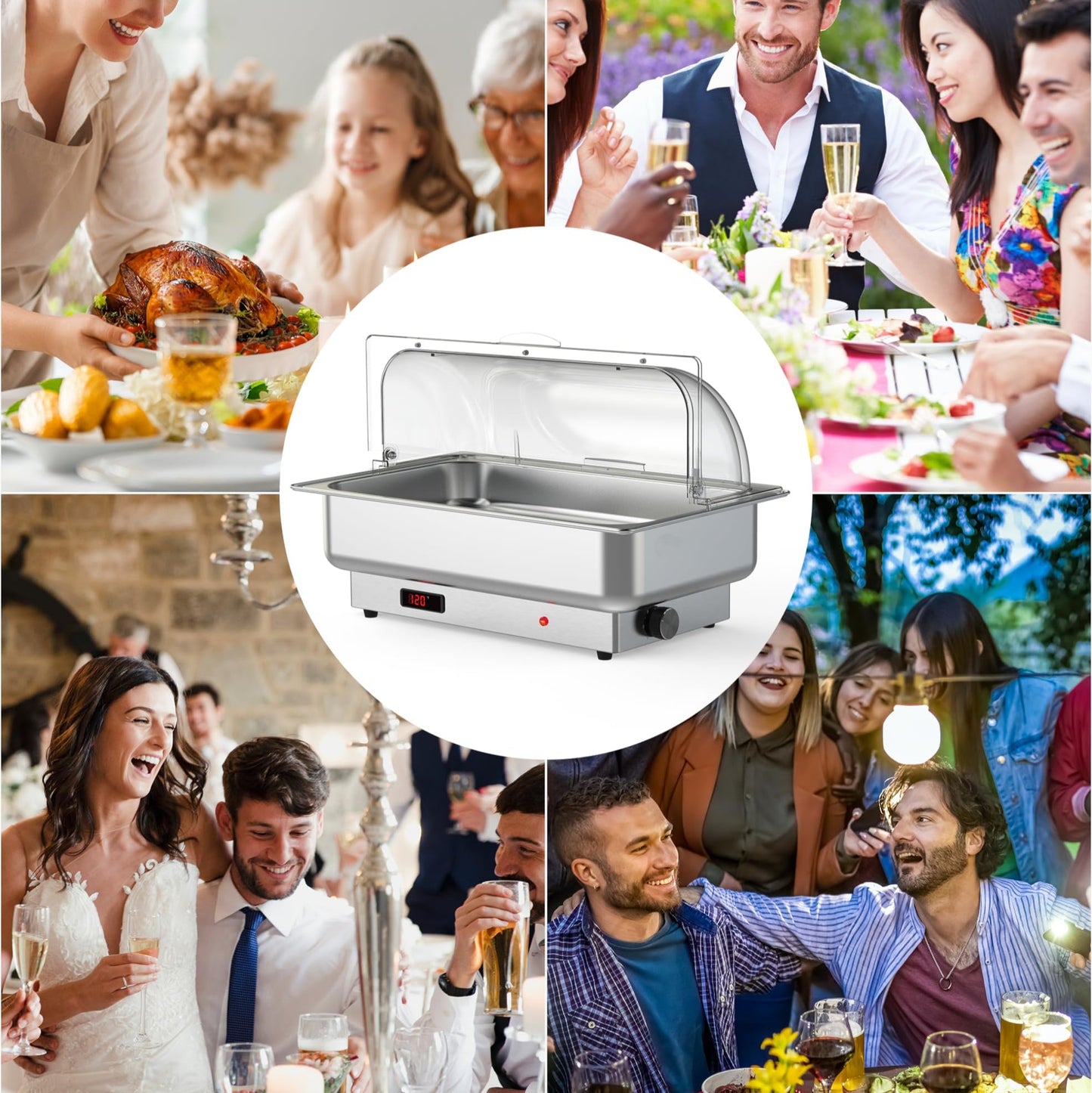 Garvee Electric Chafing Dishes 2 Pack Buffet Set 9 QT Full Size, NSF Stainless Steel Roll Top Catering Chafer Server Food Warmer with Cover for Party Wedding Banquet