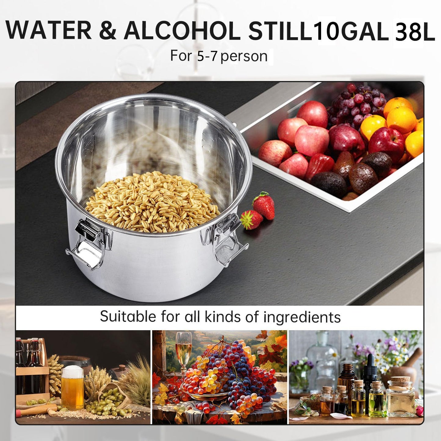 Garvee10Gal(3 Pots) Alcohol Distiller, Stainless Steel Kit with Copper Tube/Circulating Pump for Home Brewing Whisky, Wine, Brandy