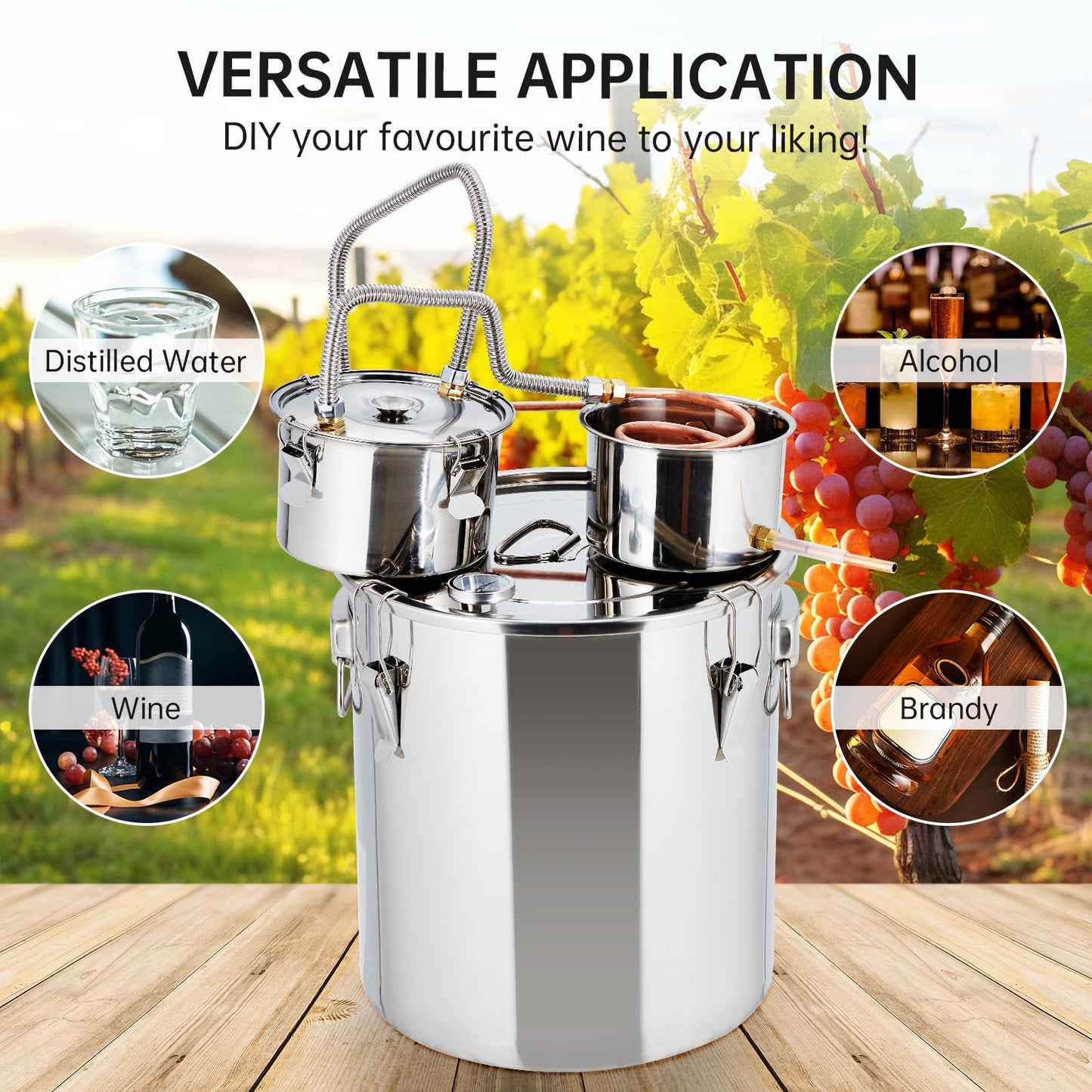 Garvee 13.2Gal(3 Pots) Alcohol Distiller, Stainless Steel Kit with Copper Tube/Circulating Pump for Home Brewing Whisky, Wine, Brandy