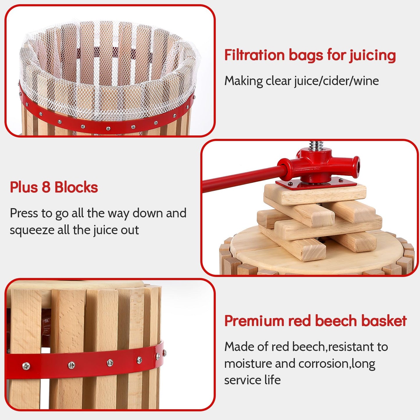 Garvee 3.2 Gal Manual Fruit Wine Press, Wood Steel Fruit and Wine Press With T-Handle, Stable Triangular Structure, Wine Making Press for Outdoor, Kitchen, Manual Assembly Required