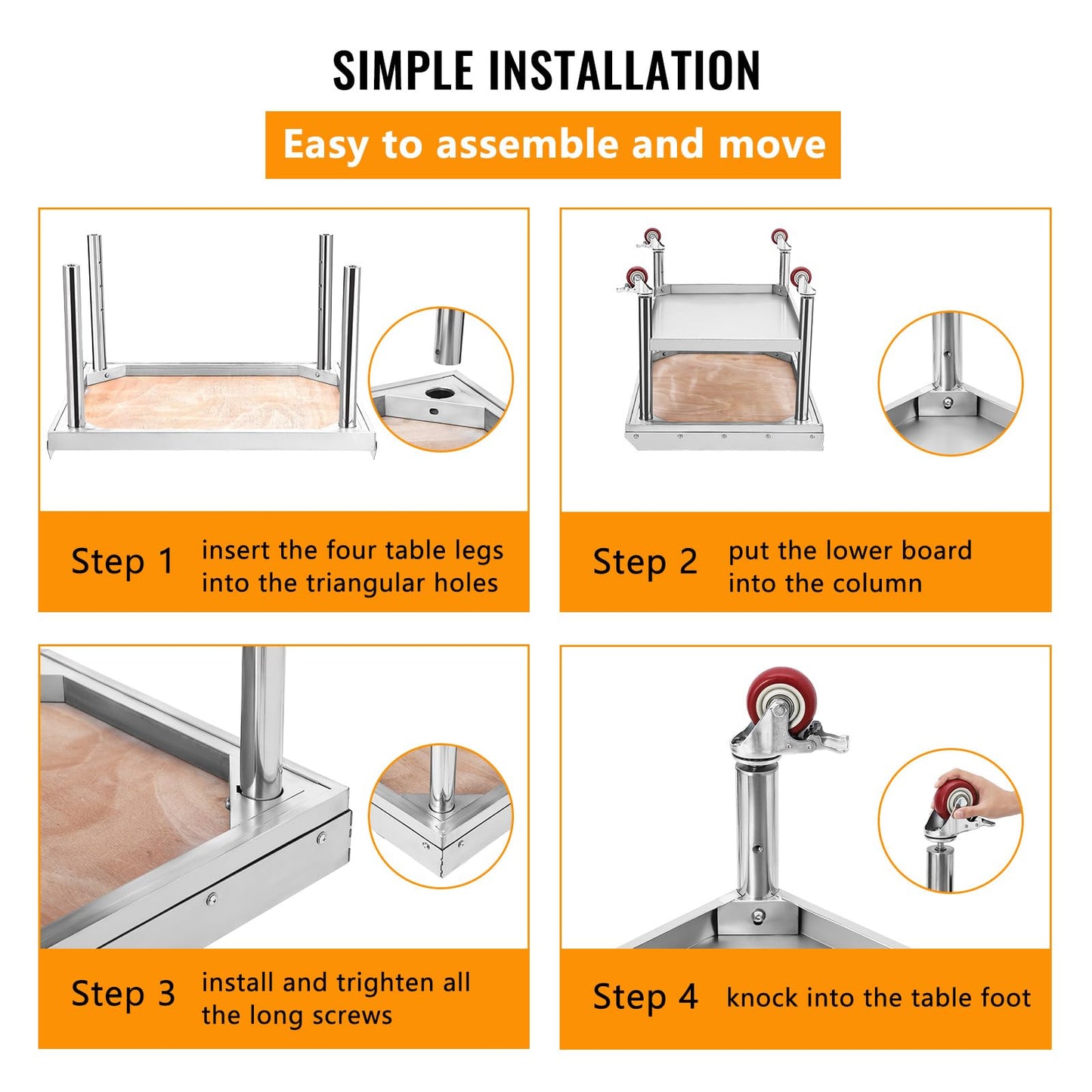 Garvee 24"L x 28"W x 24"H Stainless Steel Grill Stand Table with 1000 lbs Top Shelf, Adjustable Legs, 2" Edge Baffle for Hotels & Homes