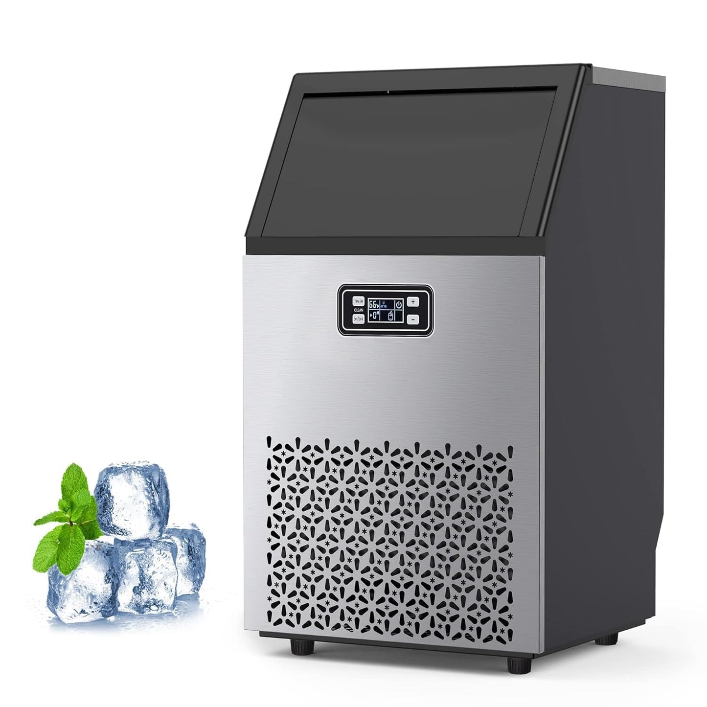Garvee 150LBS/24H Commercial Ice Maker, Ice Maker Machine with 33LBS Storage Capacity, Stainless Steel Ice Machine for Undercounter or Freestanding, Self-Cleaning, 66 Ice Cubes Ready in 5-15Mins
