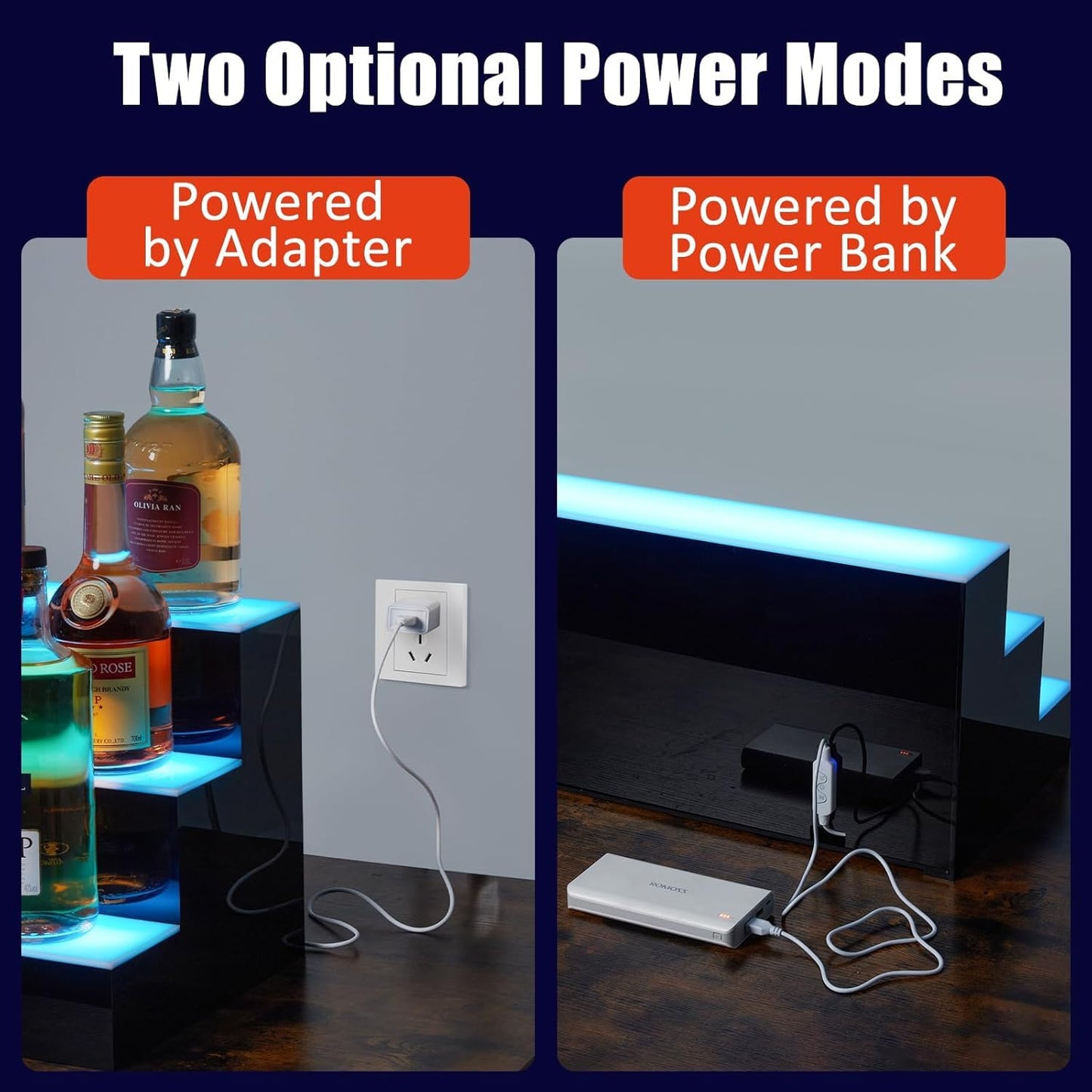 Garvee LED Liquor Bottle Display Shelf 3 Tiers Acrylic 7 Static Colors RF Remote App Control for Home Bar Party