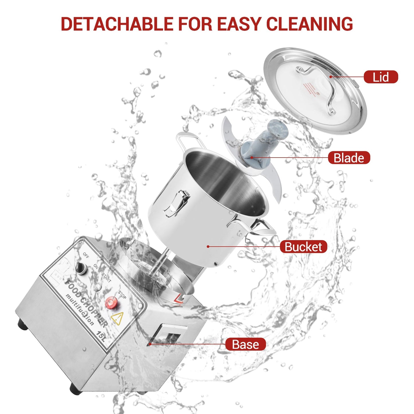 Garvee 1400W Commercial Food Processor, 63 Cup Electric Vegetable Chopper Meat Grinder, Multi-Functional Food Processor with Stainless Steel Body & Blades, Gloves, Brush, 110V