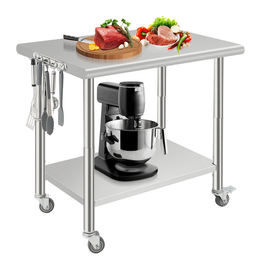 Garvee 36"L x 24"W x 35"H Nsf Stainless Steel Table, Work Table with Adjustable Undershelf, Detachable Trash Bag Holder, Metal Work Table Workbench for Home Kitchen Restaurant Outdoor