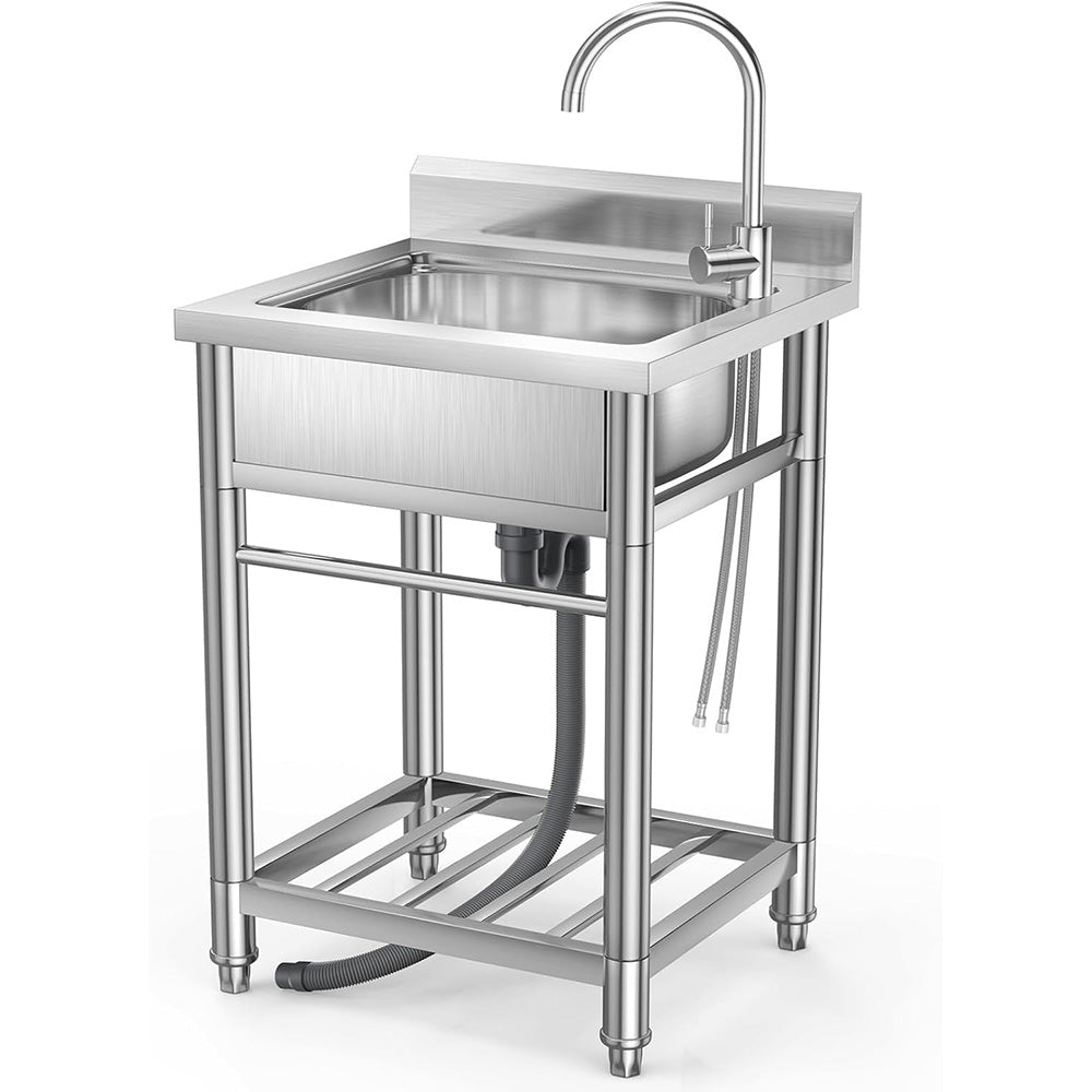 Garvee 23"D x 20"W x 35"H Stainless Steel Utility Sink - Freestanding Single Bowl with Hot & Cold Water Pipe for Restaurant, Laundry, Bathroom, Garage, Farmhouse