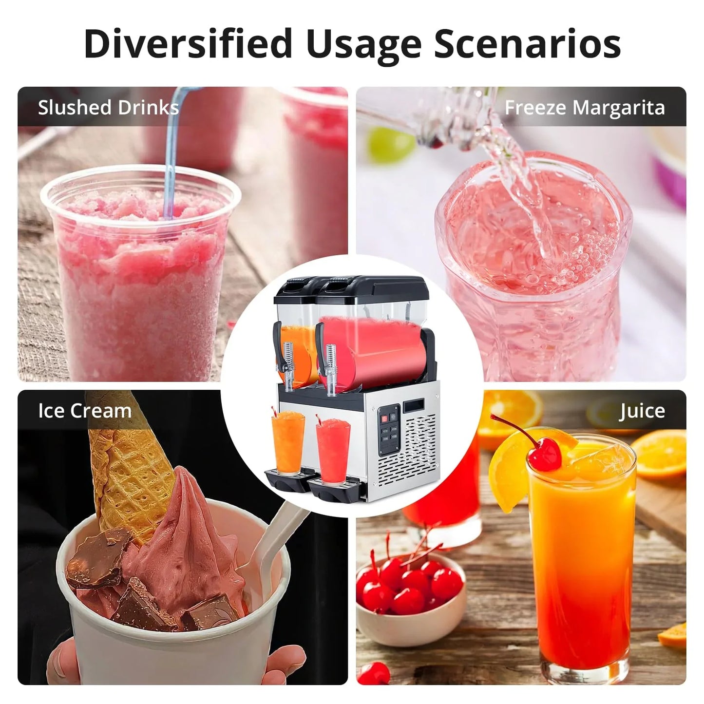 Garvee 24L Commercial Slushy Machine, 700 Watts, Self-Cleaning, Stainless Steel for Margaritas, Snow Melts, Cocktails, Homes, Coffee Shops, Restaurants