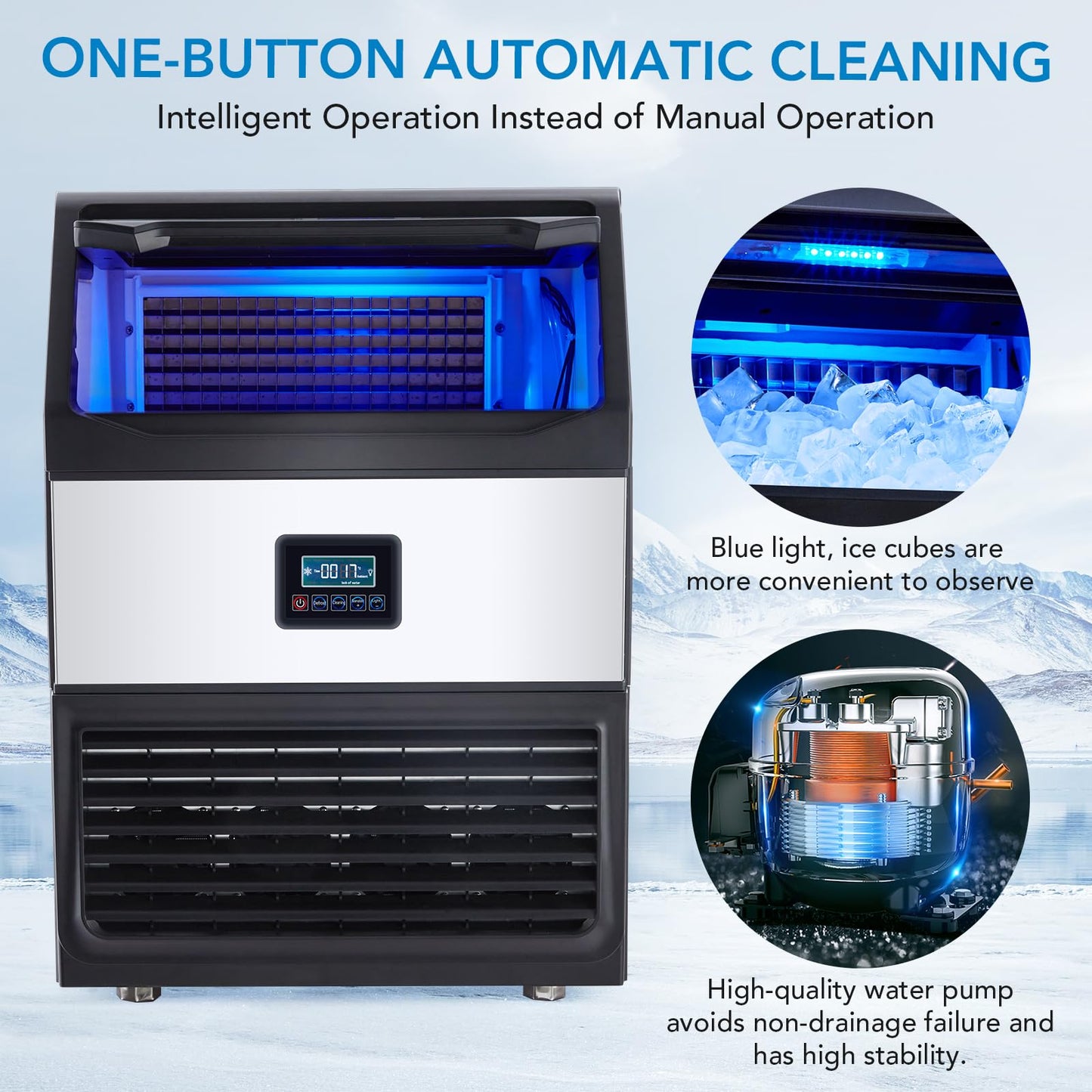 Garvee Ice Maker Machine - 265LB/24H, Stainless Steel, Under Counter, 55 lbs Storage, Self-Cleaning, Blue Light