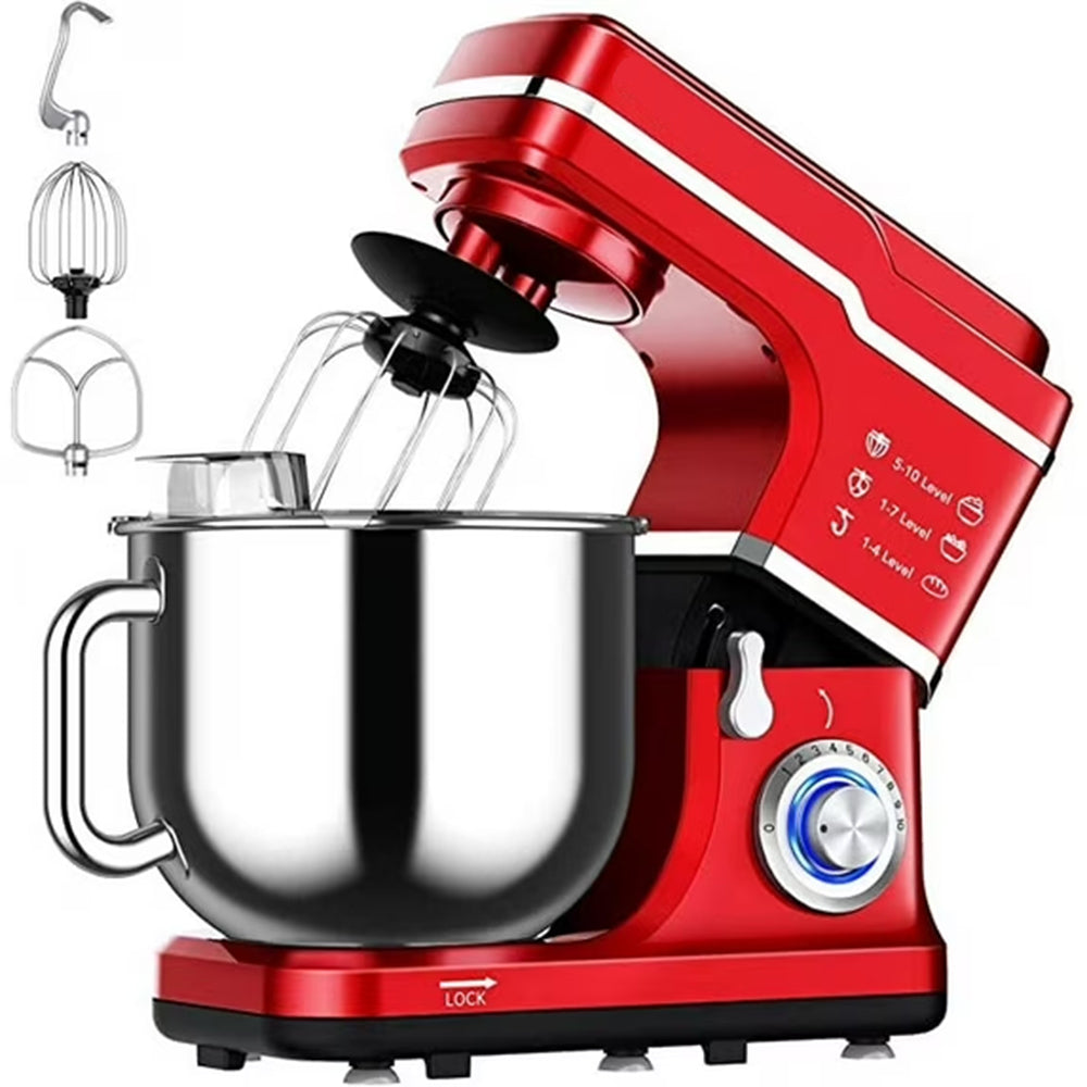 Garvee 7.5 QT Professional Electric Stand Mixer - 660W 10-Speed Kitchen Mixer with Stainless Steel Bowl, LED Light, and Dishwasher-Safe Accessories - Red