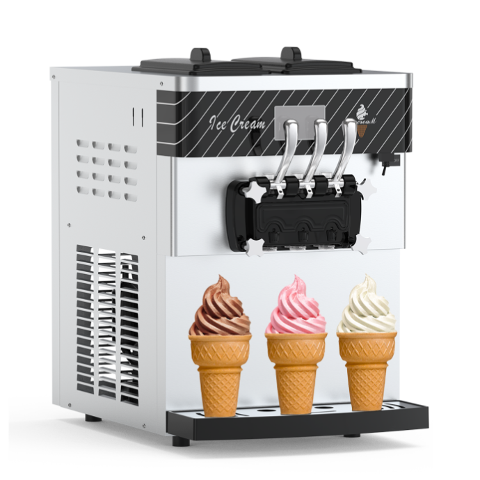 Garvee 2200W Commercial Soft Serve Ice Cream Machine, 8Gal/H High Output, 3-Flavor Mix & Auto-Clean for Cafes (14L Tank, Pre-Chill, 304 Steel)