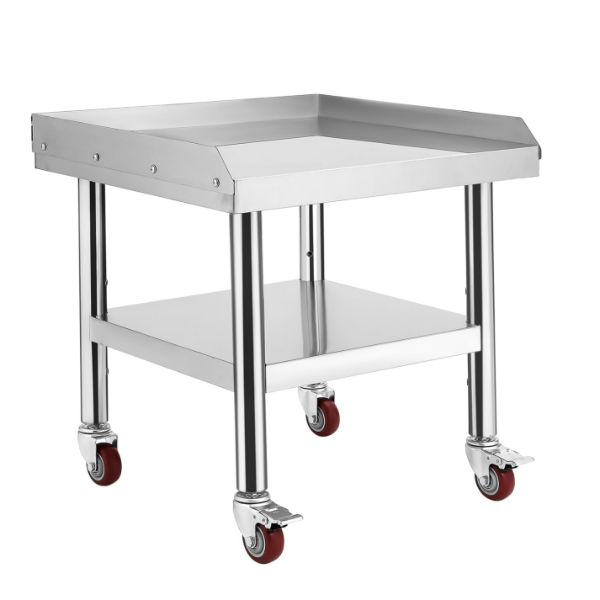GARVEE 24"L x 24"W x 29"H Stainless Steel Equipment Grill Stand Table - 1000 lbs Top Shelf, 220 lbs Bottom Shelf, 2" Edge Baffle, with Wheels for Home, Hotel, and Commercial Kitchens