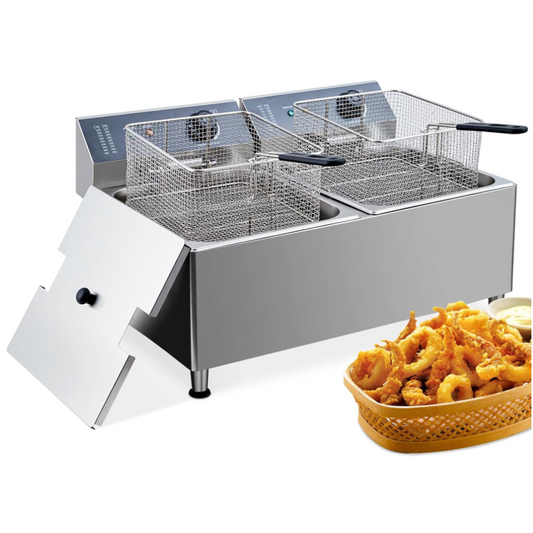 Garvee 22L Electric Countertop Fryer Stainless Steel Deep Fryers, for Restaurant Home Use with Extra Large Frying Basket and Lid