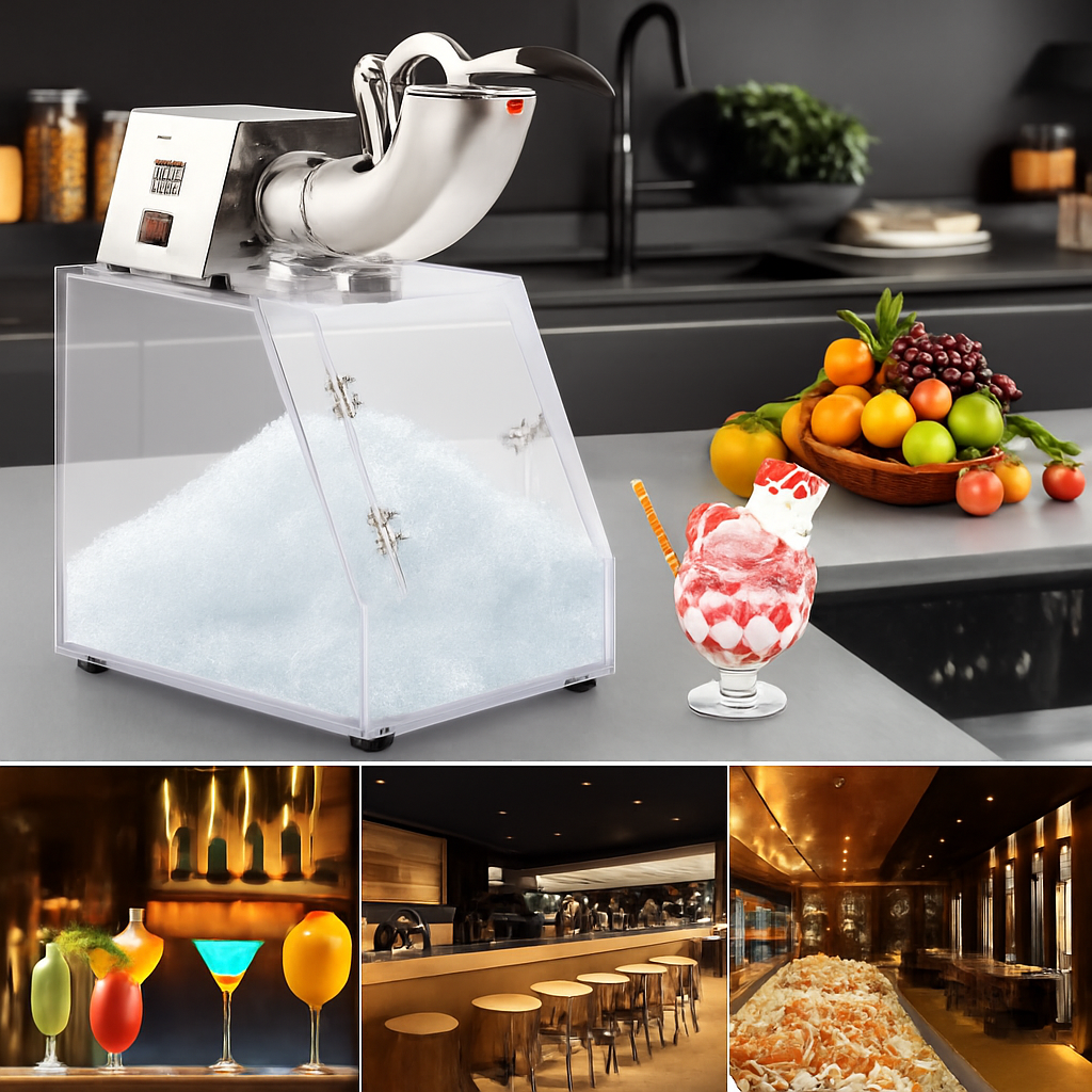 Garvee Commercial Ice Crusher Shaver Snow Cone Maker, Stainless Steel Electric Snow Cone Machine with Dual Blades, Acrylic Box, Safety On/Off Switch, Shaved Ice Machine for Home, Restaurants, Bars